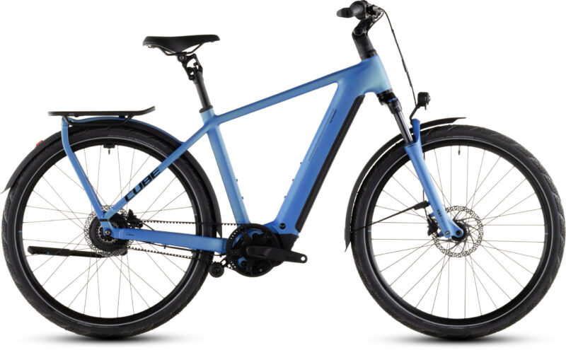 Bicicleta Eléctrica Cube Kathmandu Hybrid Comfort Pro 800 azure´n´black Barra alta 2026
